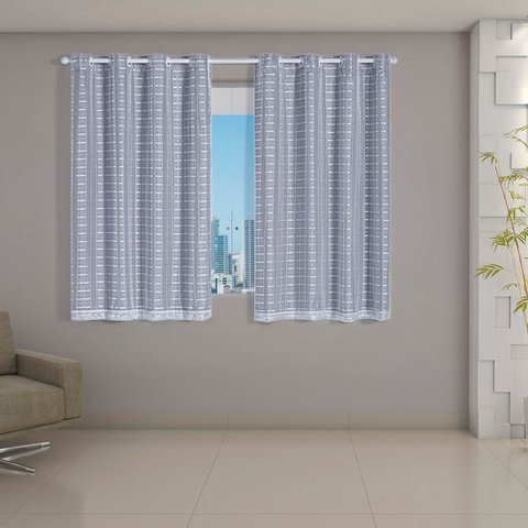 Cortina Daily Varão 1,5m Blackout Cinza PVC com Voil Xadrez 2,00MX1,40m Sala Quarto Branco