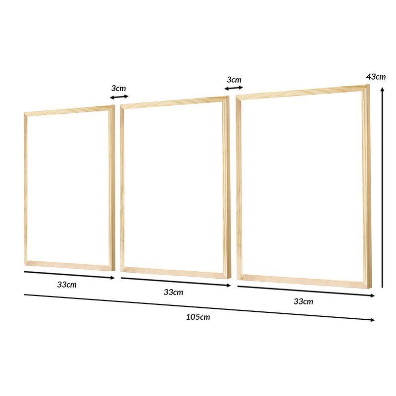 Kit 3 Quadros Geométricos Clássicos Decoração Hall Entrada Moldura Pinus - 4