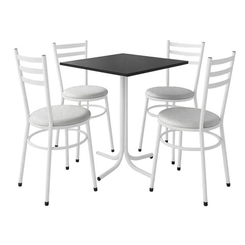 Conjunto Mesa Branca 70x70cm Tampo Preto com 4 Cadeiras Epoxi