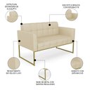 Ver imagem 3 de Sofá Namoradeira Base Industrial Dourado Ana Veludo Luxo Off White - Ibiza