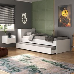 Conjunto Quarto Bicama com Baú e Mesa de Cabeceira Suspensa Multimóveis MP4119 Branco - 2 Conjunto Quarto Bicama com Baú e Mesa de Cabeceira Suspensa Multimóveis MP4119 Branco - 2