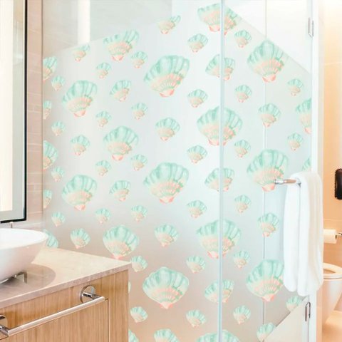 Adesivo Para Vidro Box Banheiro Jateado Decorado Conchas Prova D'Agua - 0,60 x 2,00m