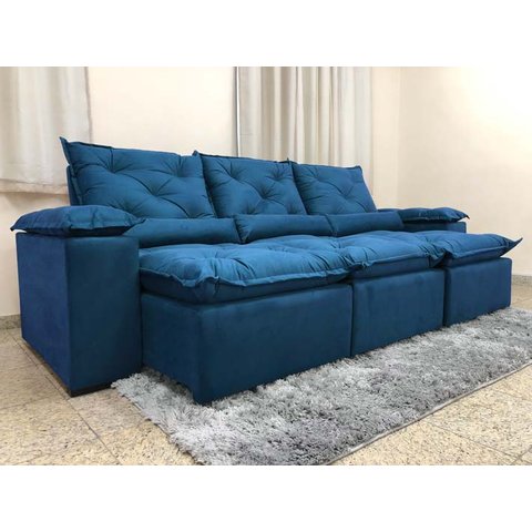 Sofá 4 e 5 Lugares 3,20m Retrátil e Reclinável Alpoim Estofados Athenas:azul