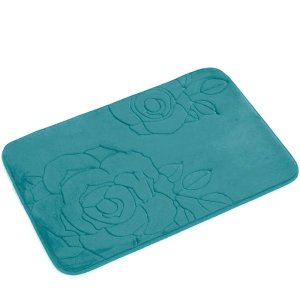 Tapete de Banheiro - Flor - 60cm x 40cm - Turquesa - Blanco