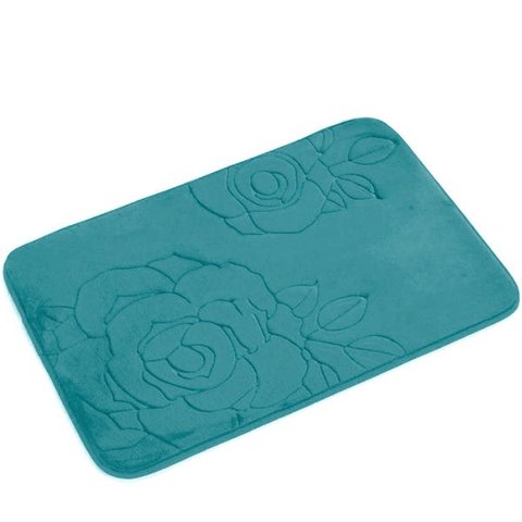 Tapete de Banheiro - Flor - 60cm x 40cm - Turquesa - Blanco