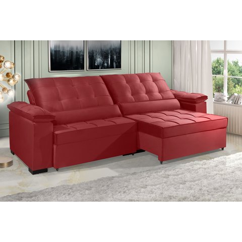 Sofá Retrátil e Reclinável Renew 2.90m Estilo Estofados - França Velusoft Cor "vermelho"