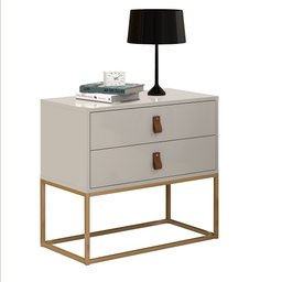 Mesa de Cabeceira Criado Unic 60cm 2 Gavetas para Quarto de Casal Off White Acabamento Brilhante - 2