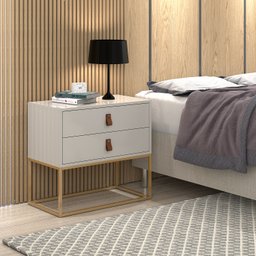 Mesa de Cabeceira Criado Unic 60cm 2 Gavetas para Quarto de Casal Off White Acabamento Brilhante - 1