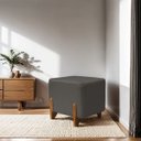 Ver imagem 2 de Puff Retangular Pé de Madeira Decorativo para Sala Orgânico Confortável e Reforçado Bouclé