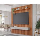 Ver imagem 1 de Painel Quarto P/ Tv até 65 Pol Maragogi Ripado C/ 1 Porta e 2 Gavetas 185x220cm Cinamomo/off White