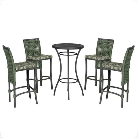 Mesa Bistrô e 4 Banquetas Roma Preta Corda Náutica Estofado 5 Trama Original