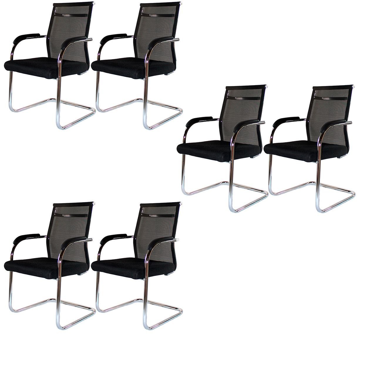 Kit 6 Cadeiras Interlocutor Mesh Fixa Preta W-122