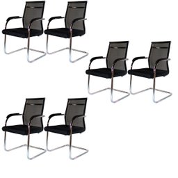 Kit 6 Cadeiras Interlocutor Mesh Fixa Preta W-122 - 1