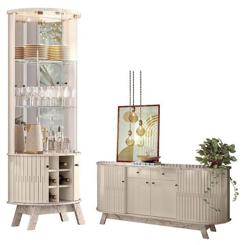 Aparador para Sala Buffet Mônaco e Cristaleira Marina Calacata Off White – Madetec