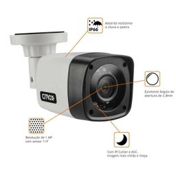 Kit 6 Câmeras 4X1 Bullet 20M 2,8mm DVR Cabo Alarme 4P Citrox - 4