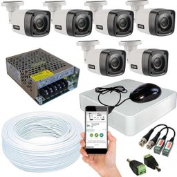 Kit 6 Câmeras 4X1 Bullet 20M 2,8mm DVR Cabo Alarme 4P Citrox - 3