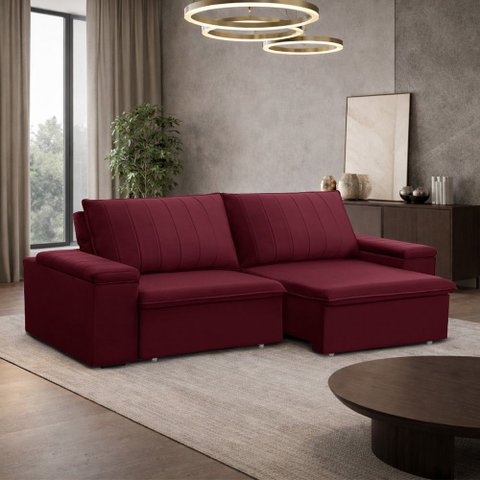 Sofá 3 Lugares Retrátil Reclinável para Sala 225cm Malfati F04 Veludo Vermelho - Lyam Decor