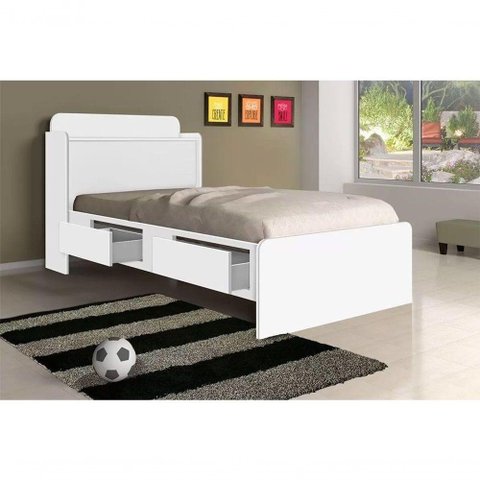 Cama Tamires Solteiro 0.88cm Branco com Capitonê Bege