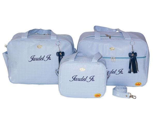 Kit Mala Bolsa Bebe Saída Maternidade Personalizada Gabrielly 3 Peças - Azul claro - 1