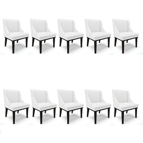 Kit 10 Cadeiras de Jantar Liz Corino Base Fixa Madeira Preto - D’Rossi - Branco