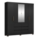Ver imagem 2 de Guarda-roupa Casal Cádis 4 Portas 6 Gavetas com Espelho Preto/amêndola - Demóbile