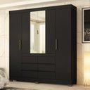Ver imagem 1 de Guarda-roupa Casal Cádis 4 Portas 6 Gavetas com Espelho Preto/amêndola - Demóbile