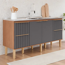 Ver mais imagens de Gabinete de Cozinha 4 Gavetas Ripado 174cm Madeira 100% Mdf:freijó/off White
