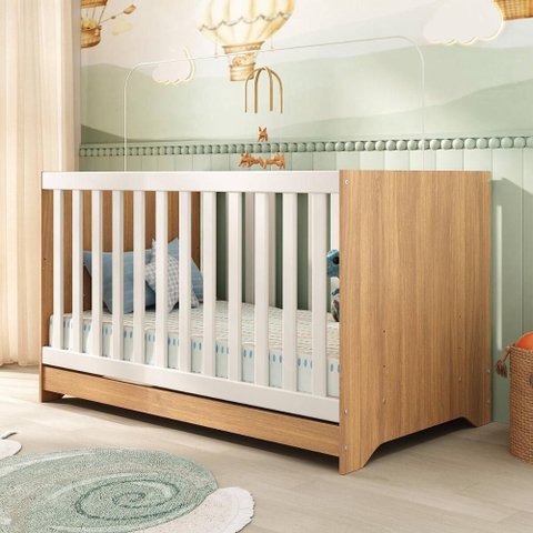 Berço Americano 3 em 1 para Colchão 130x70cm Multimóveis 0527pa Madeirado/branco
