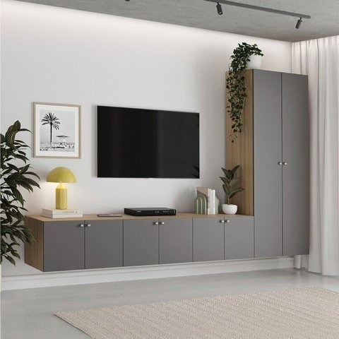 Rack para TV até 75 Polegadas Suspenso Modular 4 Módulos 8 Portas Frame CabeCasa MadeiraOriginals