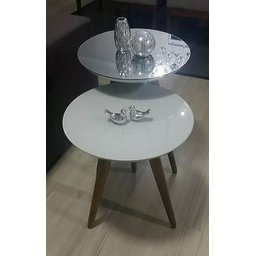 Jogo de 2 Mesas de Canto com Vidro e Espelho - Off White - 4