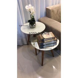 Jogo de 2 Mesas de Canto com Vidro e Espelho - Off White - 1