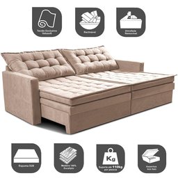 Sofá sem Caixa Retrátil Baú 1,60m Cama Inbox Secret Suede Velusoft Bege - 4