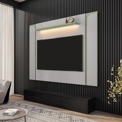 Painel Suspenso Maresias Sala Tv até 75 Polegadas Off White/pistache