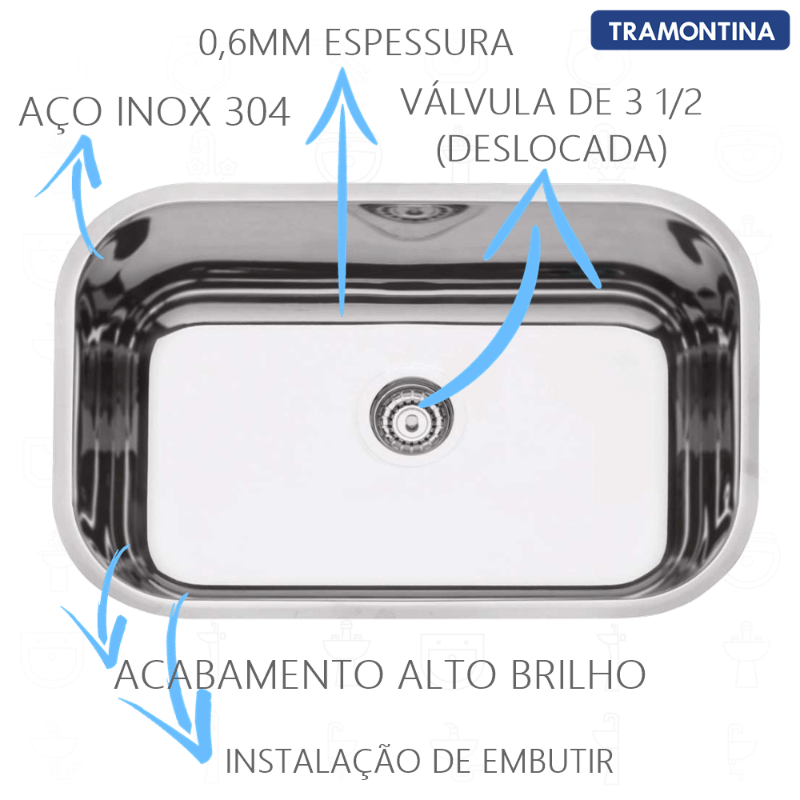 Tanque Inox 50x40x23 Tecno +Cuba Inox N1 47x30x17 Tramontina - 5