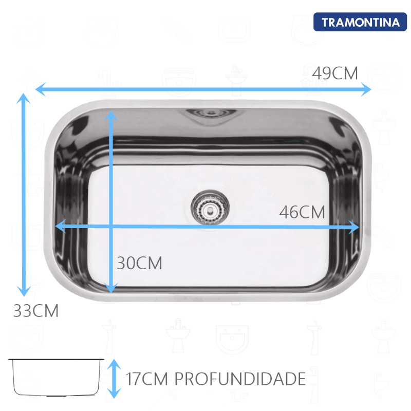 Tanque Inox 50x40x23 Tecno +Cuba Inox N1 47x30x17 Tramontina - 4