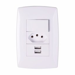 Tomada de Parede 2x1 com Usb Duo 1 Tomada 2 Usb - 3