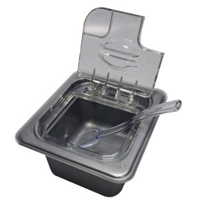 Cuba Gastronômica 1/6x100 Plástica Abs Cinza Tampa Transparente Dobradiça Sb