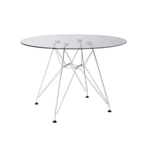 Mesa Eiffel Redonda 90Cm Tampo De Vidro Com Base De Ferro Branco - Cor: Branco