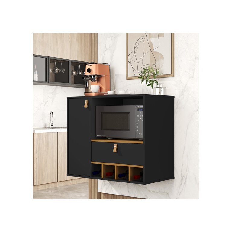 Armario para Cozinha Suspenso Edipo Cor Preto / Nature - Comprar Moveis em Casa