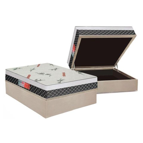 Cama Box Baú Casal: Colchão Ortopédico Plumatex Falcon Ultra Firme + Base Crc Suede Clean(138x188