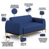 Sofá 3 Lugares para Sala de Estar Molino 210cm D02 Pés D'ouro Veludo Azul Marinho C-304 - Lyam - 4