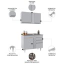 Ver imagem 3 de Armário Cozinha e Balcão com Pia 100cm Luziania Cinza Claro - Lumil