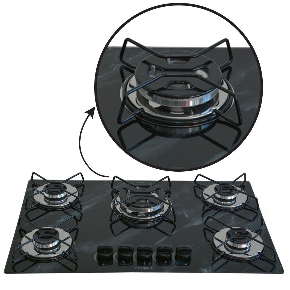 Cooktop Gás 5 Bocas Chama Tripla 127/220 Preto - 3