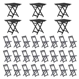 Kit 6 Mesas Dobráveis com 24 Cadeiras 100% Madeira Maciça Ypê Preto