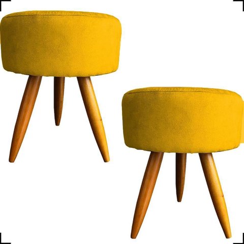 Kit 2 Puff Decorativo Redondo para Sala Quarto Penteadeira Pé Palito Castanho Suede Cores
