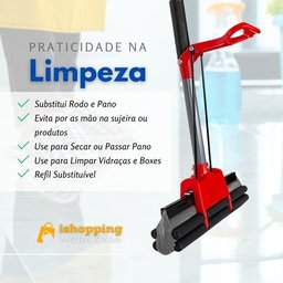 Mop Rodo Esponja Limpa Pisos E Vidros Seca Sem Torcer - 2
