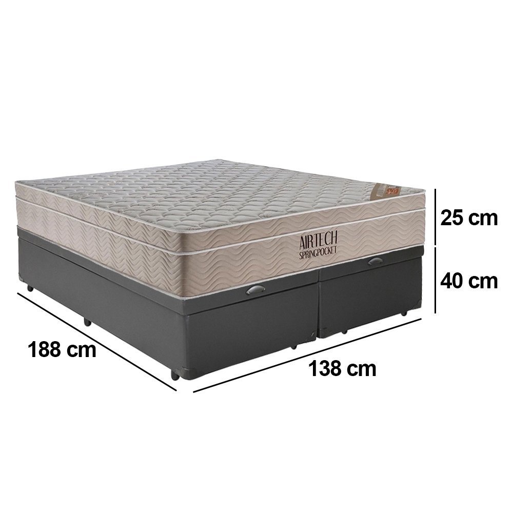 Cama Box Baú Casal Sintético Bipartido + Colchão Ortobom Airtech Molas Ensacadas 65x138x188 - 3