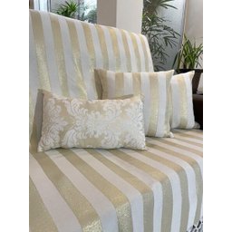 Kit Manta Listrado, 2 Capas de Almofada e 1 Almofadas Retangular Luxo Branco com Dourado 45x45cm - 3