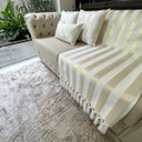 Ver imagem 6 de Kit Manta Listrado, 2 Capas de Almofada e 1 Almofadas Retangular Luxo Branco com Dourado 45x45cm