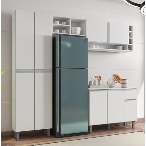 Cozinha Modulada Completa Vanessa com 9 Portas Branco Ajl
